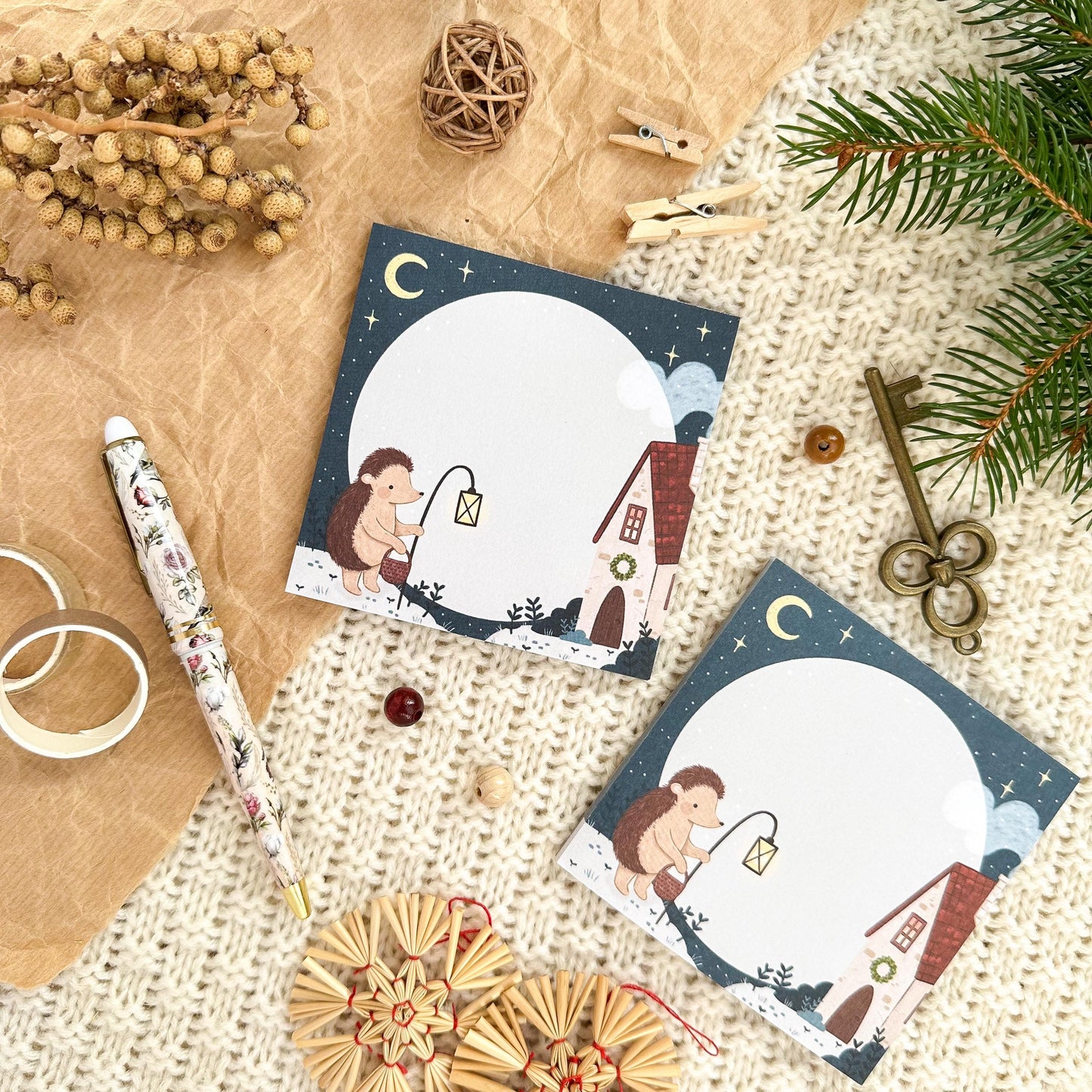 Memo Pad - Hedgehog Winter Home | Mini Notepad with Tear-Off Sheets