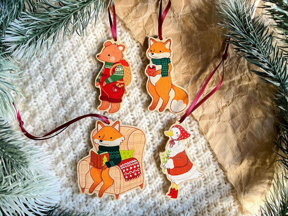 Wooden Christmas Tree Ornament - Cozy Bear