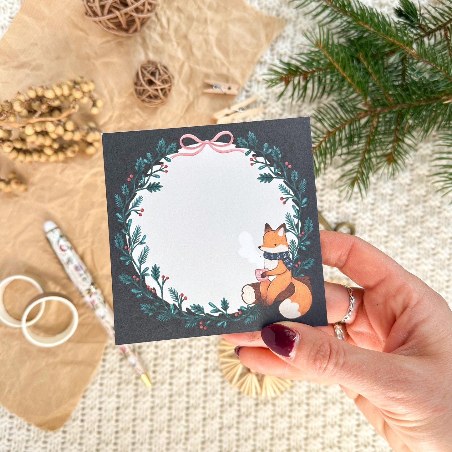 Memo Pad - Dark Winter Fox | Mini Notepad with Tear-Off Sheets