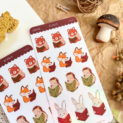 Reading Animals Planner Sticker Sheet // matte paper stickers