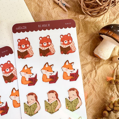 Reading Animals Planner Sticker Sheet // matte paper stickers