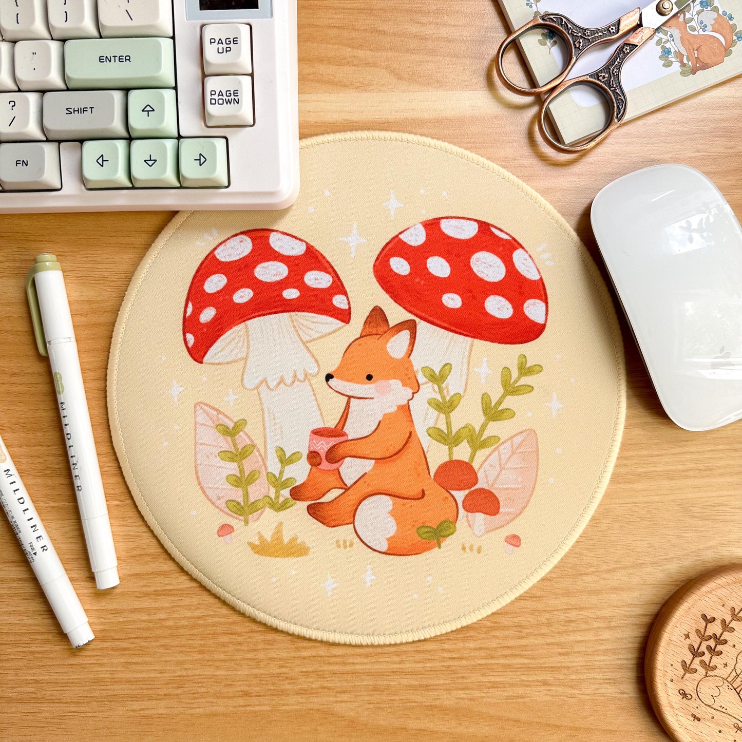 Round Waterproof Mousepad - Mushroom Fox