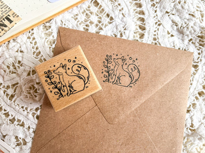 Wooden Rubber Stamp Fox & Blueberry
