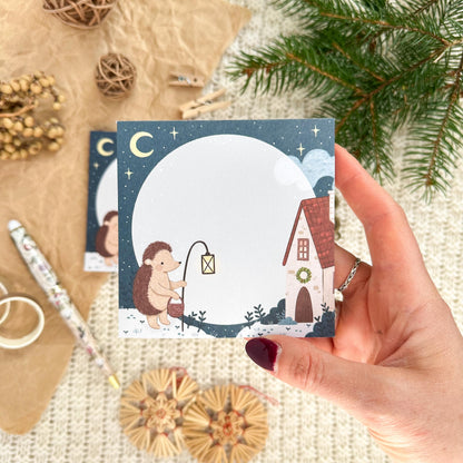 Memo Pad - Hedgehog Winter Home | Mini Notepad with Tear-Off Sheets