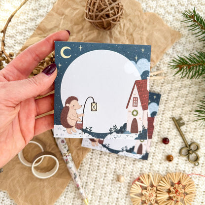 Memo Pad - Hedgehog Winter Home | Mini Notepad with Tear-Off Sheets