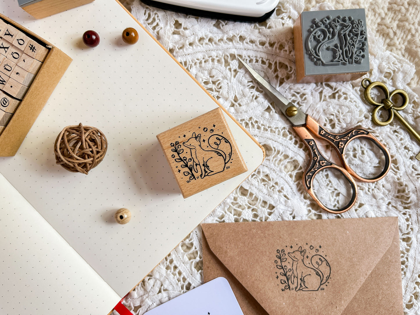 Wooden Rubber Stamp Fox & Blueberry