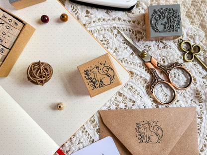 Wooden Rubber Stamp Fox & Blueberry