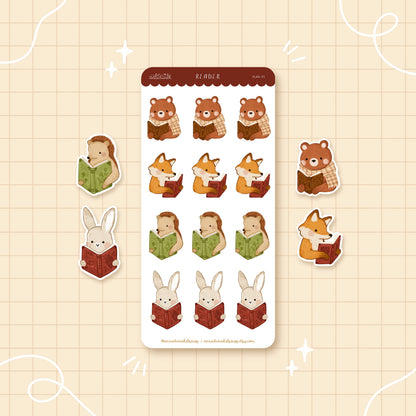 Reading Animals Planner Sticker Sheet // matte paper stickers