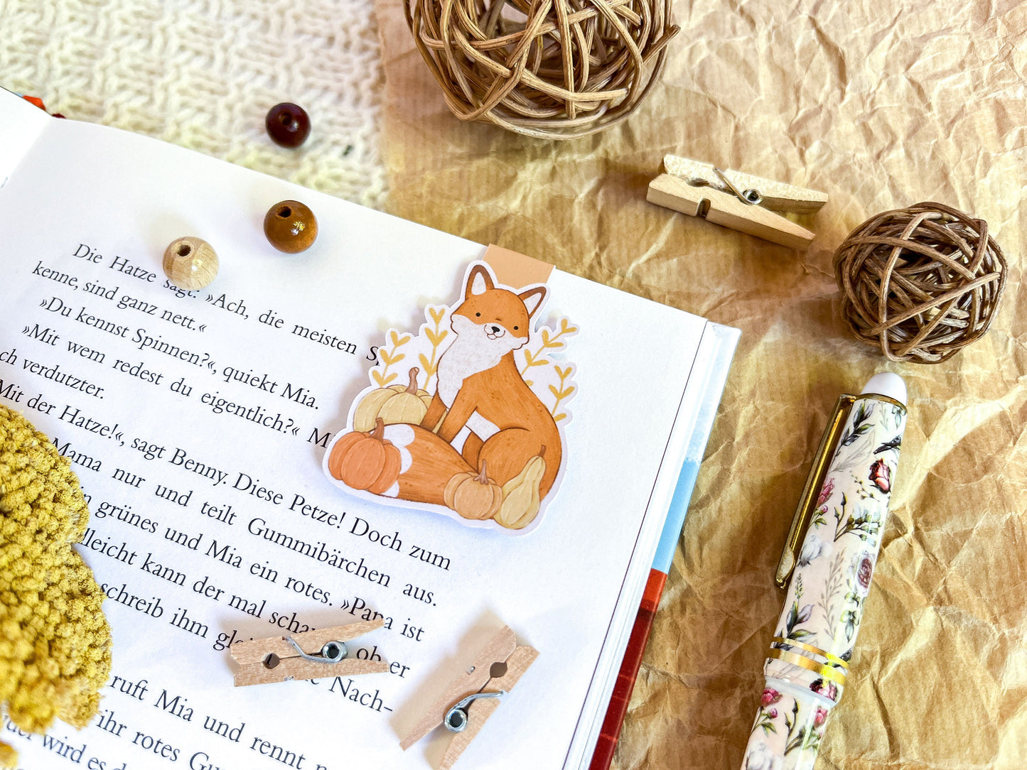 Pumpkin Fox Magnetic Bookmark