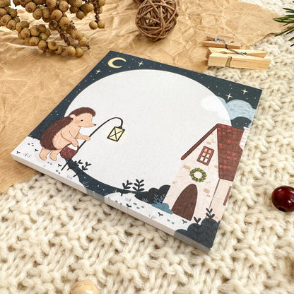 Memo Pad - Hedgehog Winter Home | Mini Notepad with Tear-Off Sheets