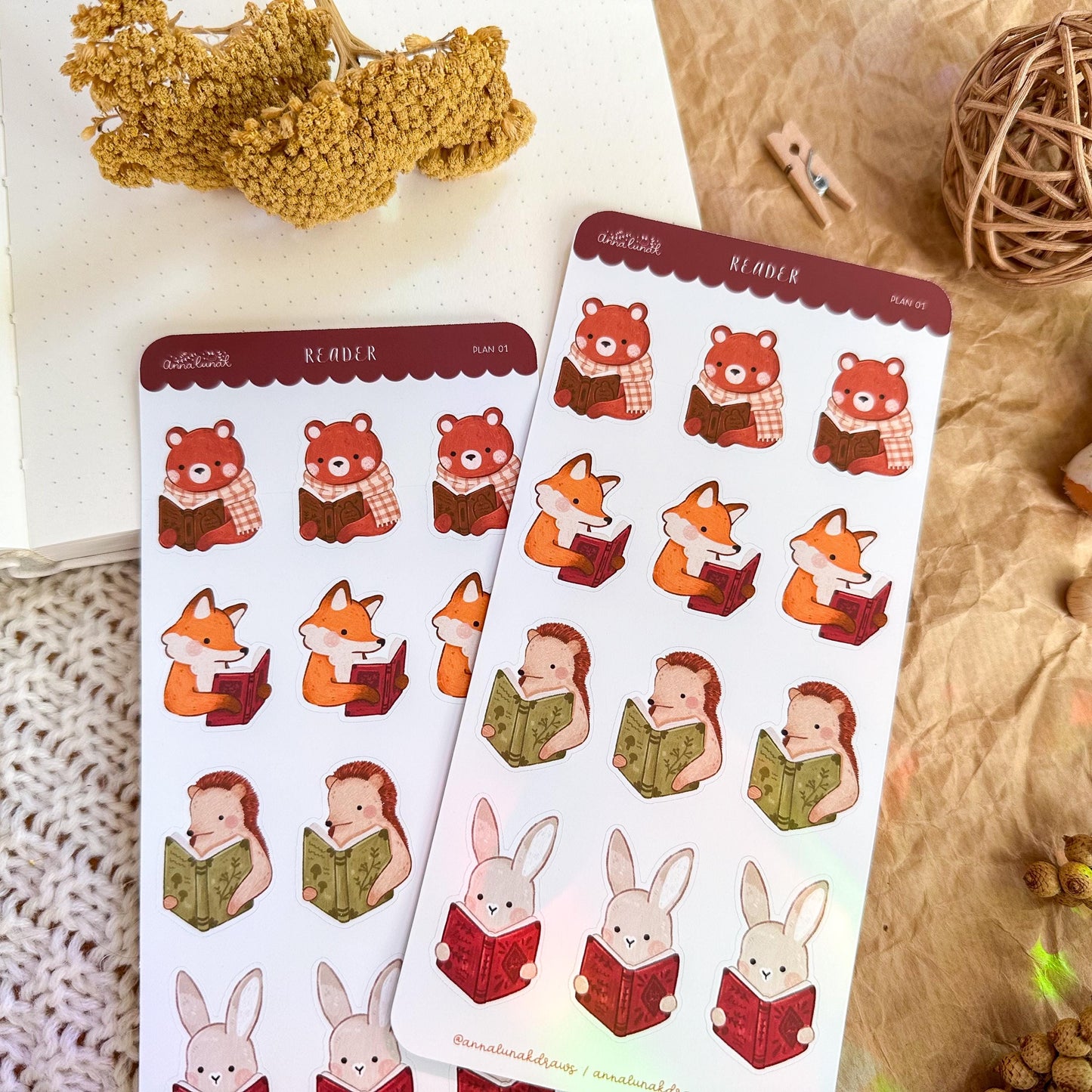 Reading Animals Planner Sticker Sheet // matte paper stickers