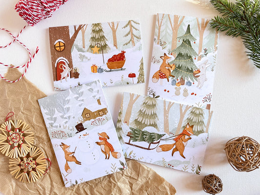 Set of 4 Christmas Greeting Cards with envelopes - 2022 Edition