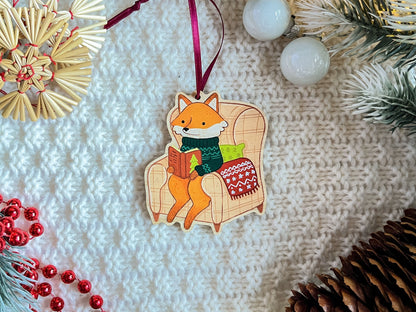 Wooden Christmas Tree Ornament - Reading Fox