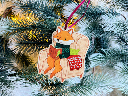 Wooden Christmas Tree Ornament - Reading Fox