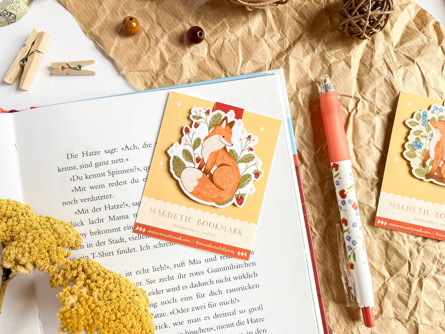 Strawberry Fox Magnetic Bookmark