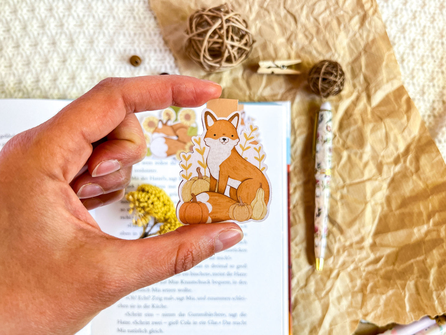 Pumpkin Fox Magnetic Bookmark