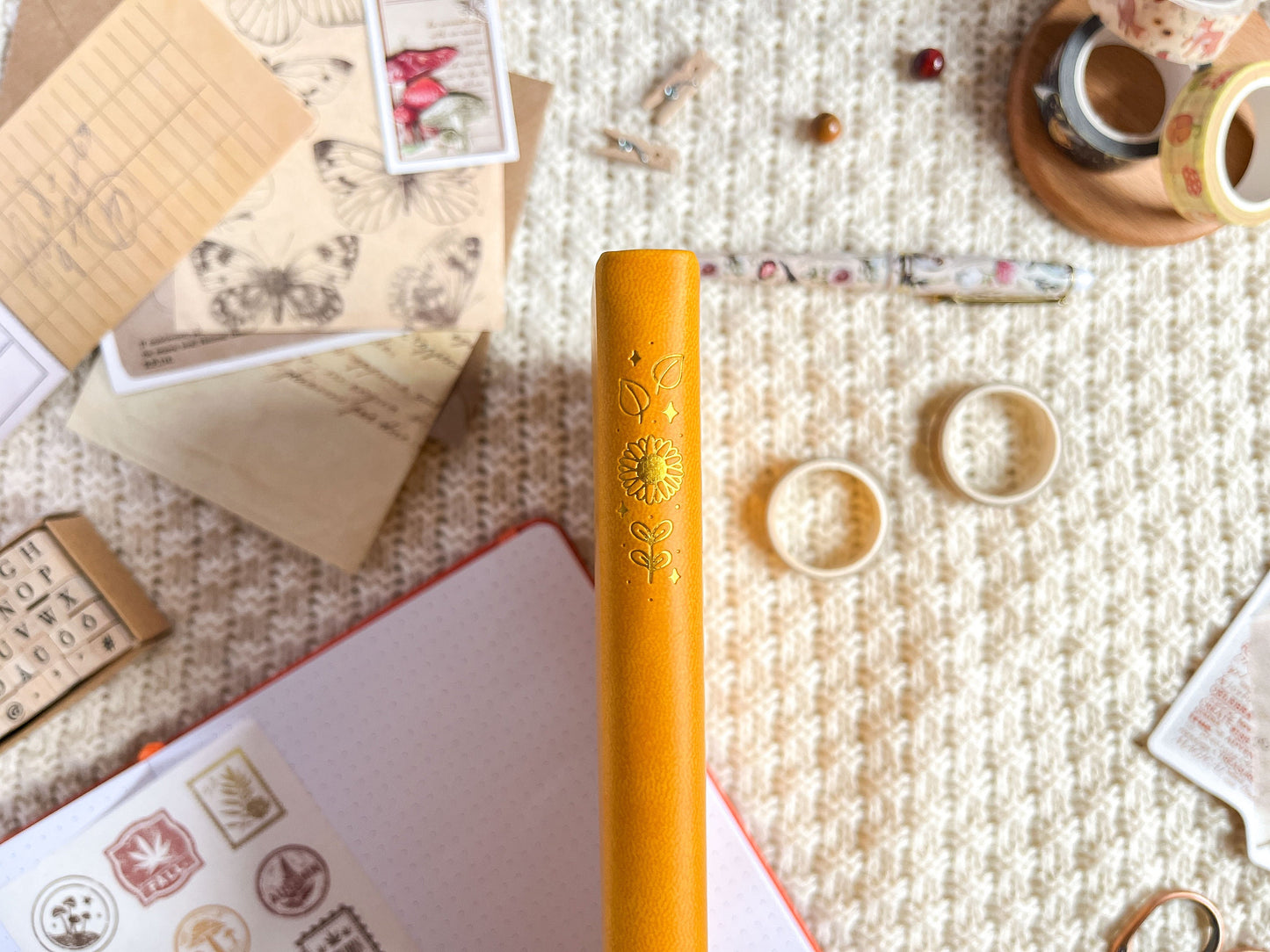 Sunflower Fox Gold Foil Dotted Hardcover Journal - A5