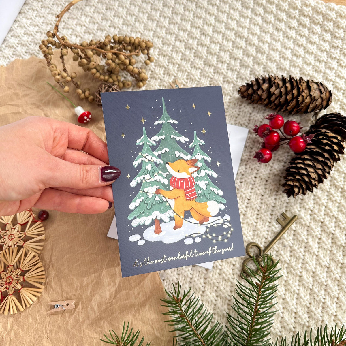 Gold Foil Christmas Post Card - Christmas Tree