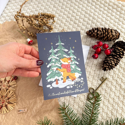 Gold Foil Christmas Post Card - Christmas Tree