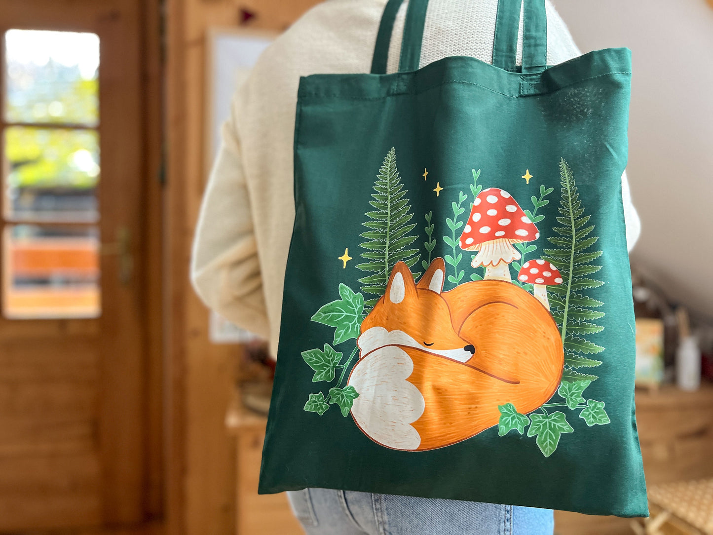 Fox and Fern Green Tote Bag