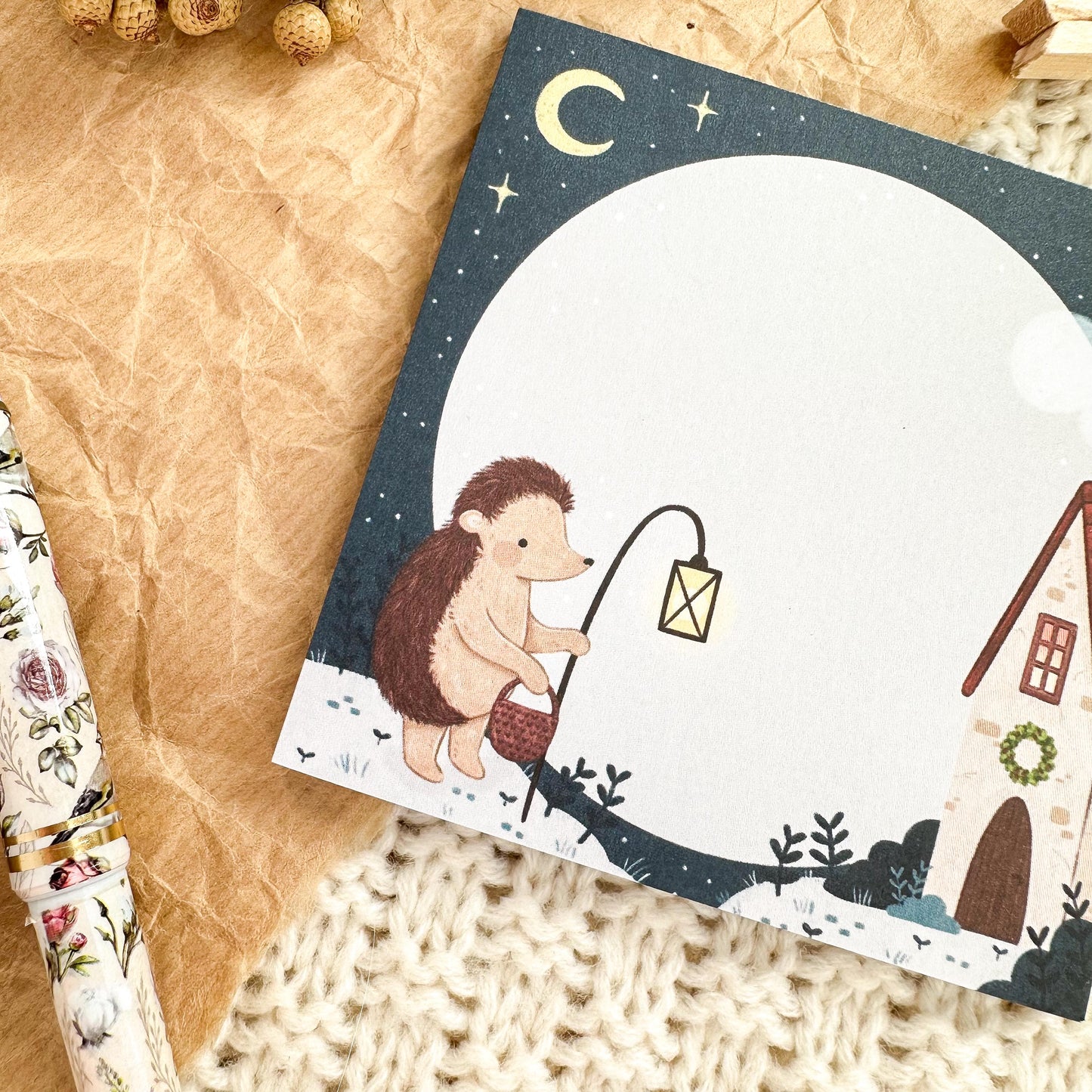 Memo Pad - Hedgehog Winter Home | Mini Notepad with Tear-Off Sheets