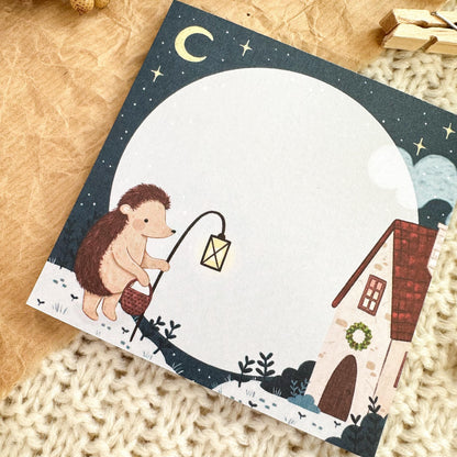 Memo Pad - Hedgehog Winter Home | Mini Notepad with Tear-Off Sheets