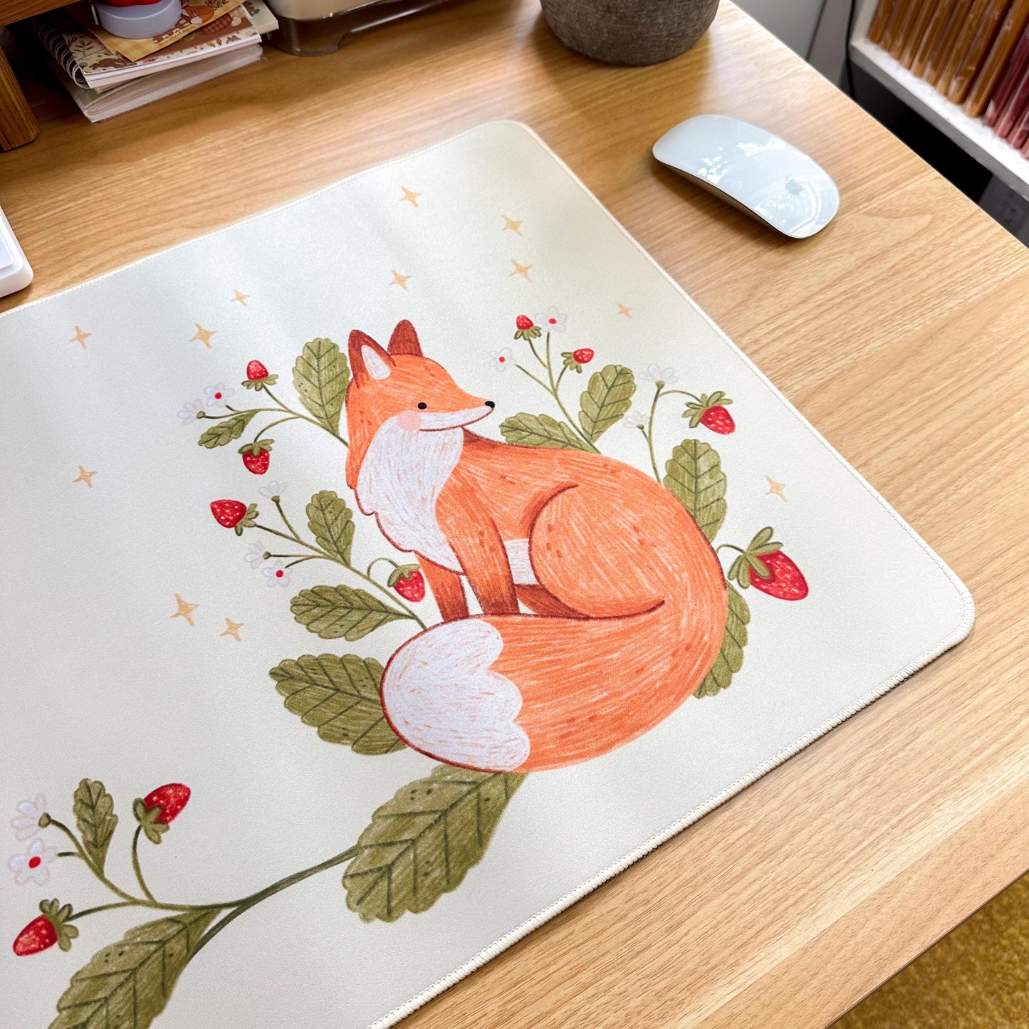 Waterproof Desk Mat - Strawberry Fox | Mouse Pad | Gaming Mouse Mat