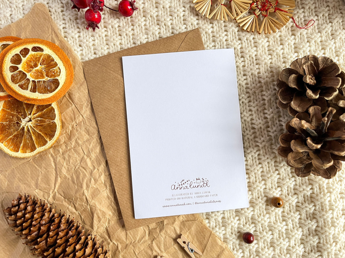A6 Christmas Greeting Card with envelope - Fox and Bear baking Cookies