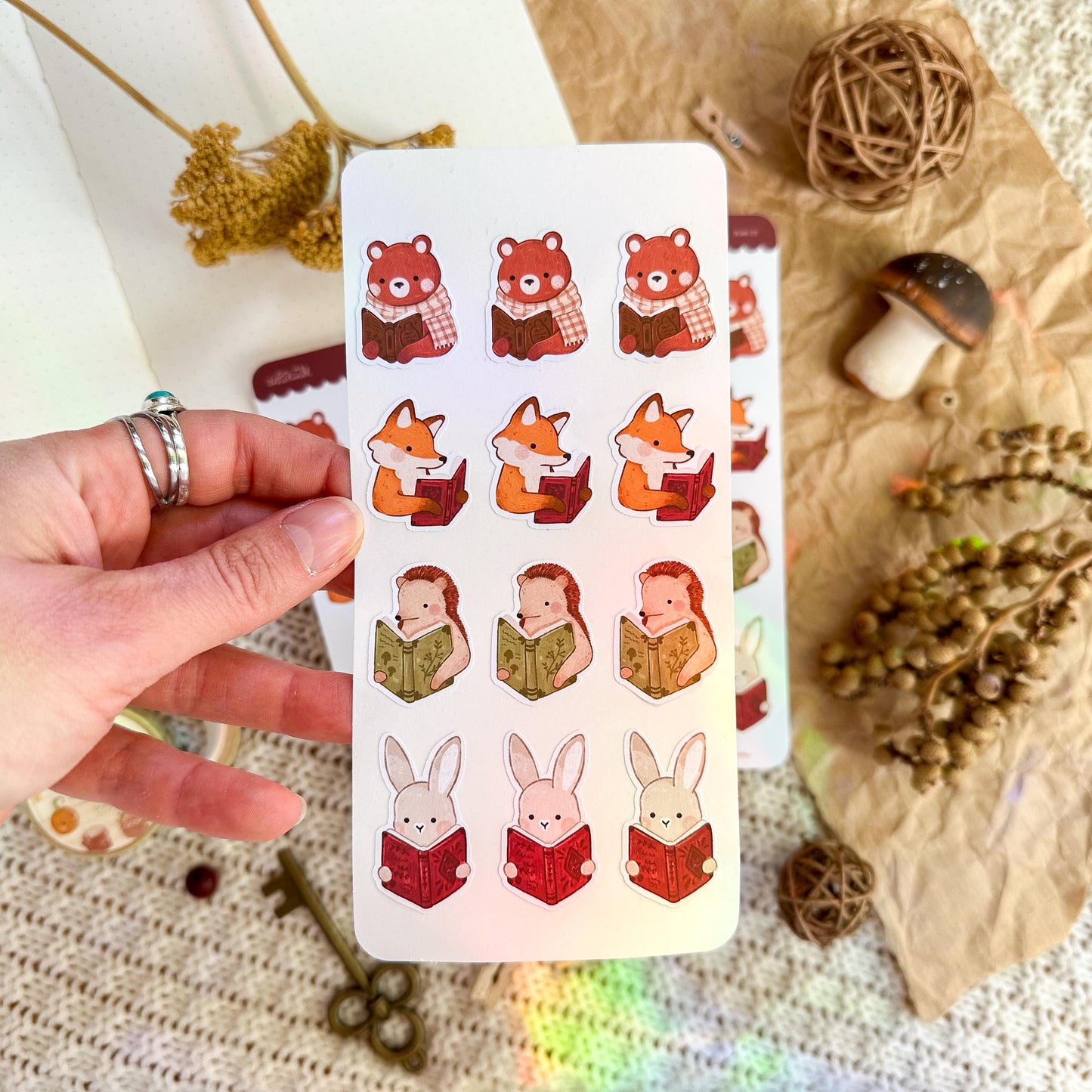 Reading Animals Planner Sticker Sheet // matte paper stickers