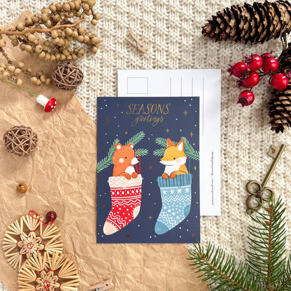 Gold Foil Christmas Post Card - Stockings
