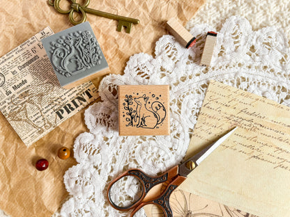 Wooden Rubber Stamp Fox & Blueberry