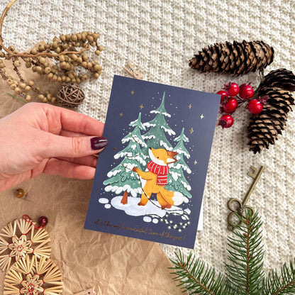 Gold Foil Christmas Post Card - Christmas Tree