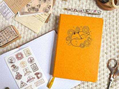 Sunflower Fox Gold Foil Dotted Hardcover Journal - A5