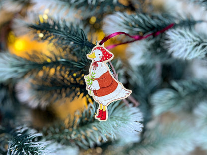 Wooden Christmas Tree Ornament - Winter Goose