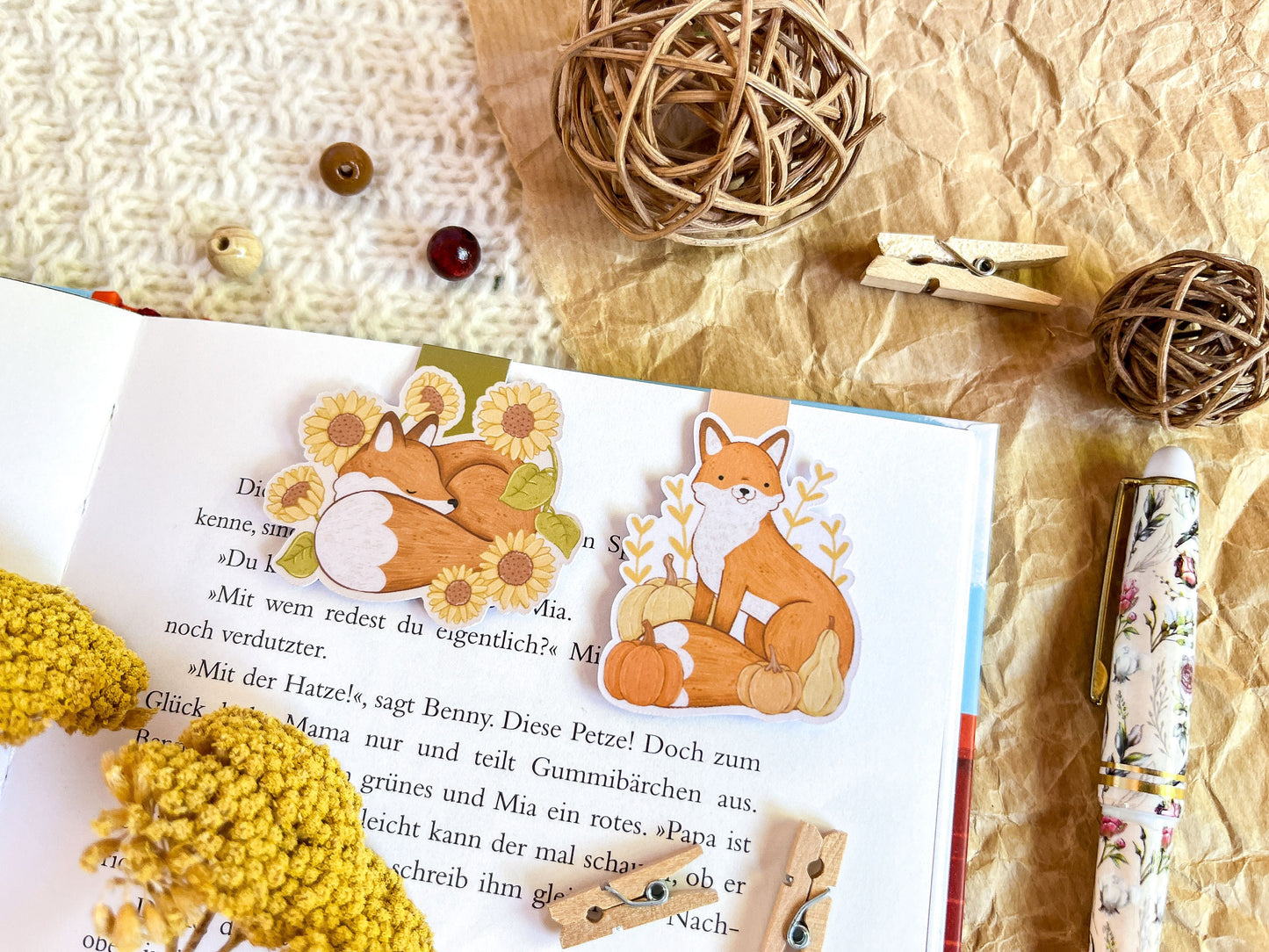 Pumpkin Fox Magnetic Bookmark
