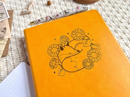 Sunflower Fox Gold Foil Dotted Hardcover Journal - A5
