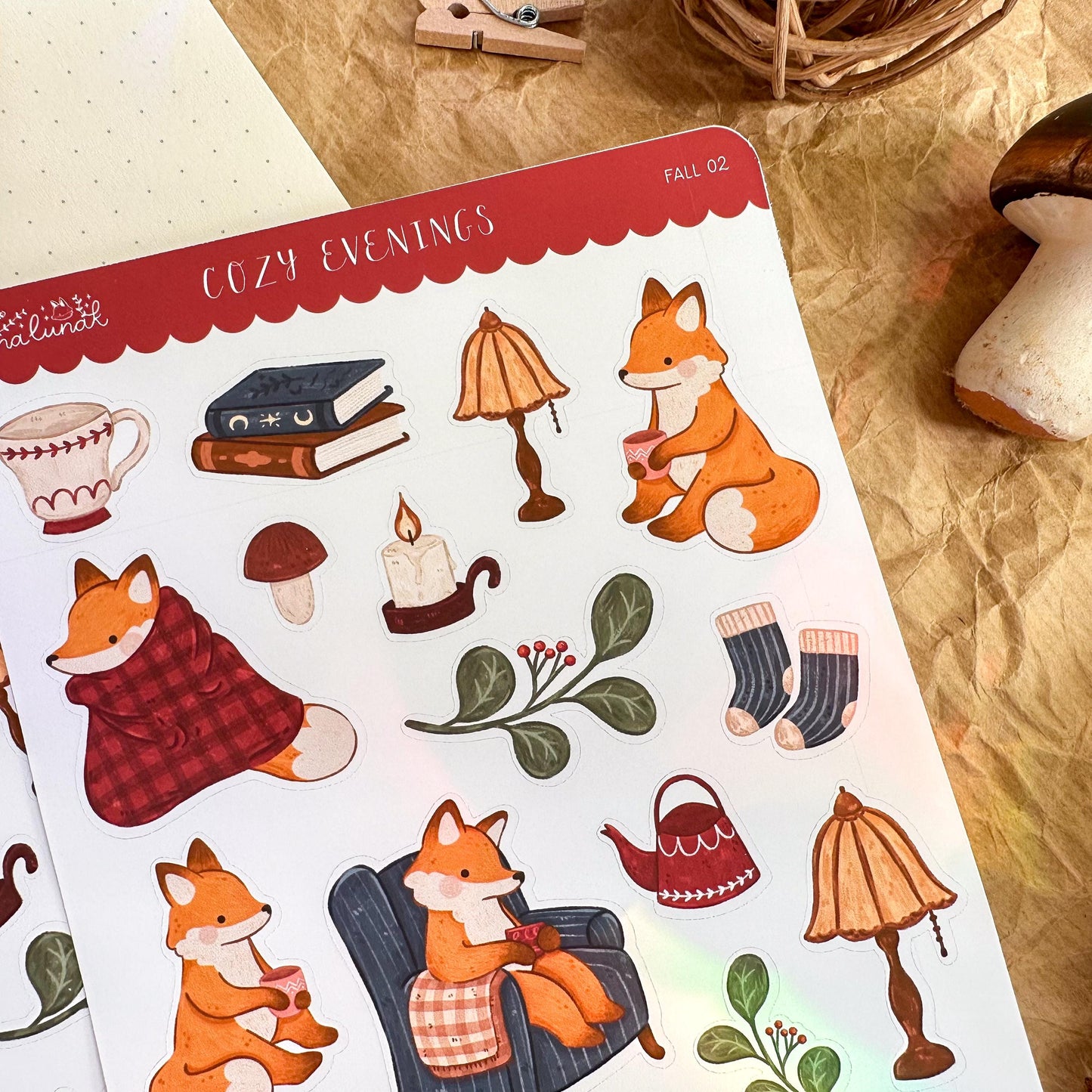 Cozy Evenings Sticker Sheet // matte paper planner stickers