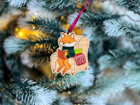 Wooden Christmas Tree Ornament - Reading Fox