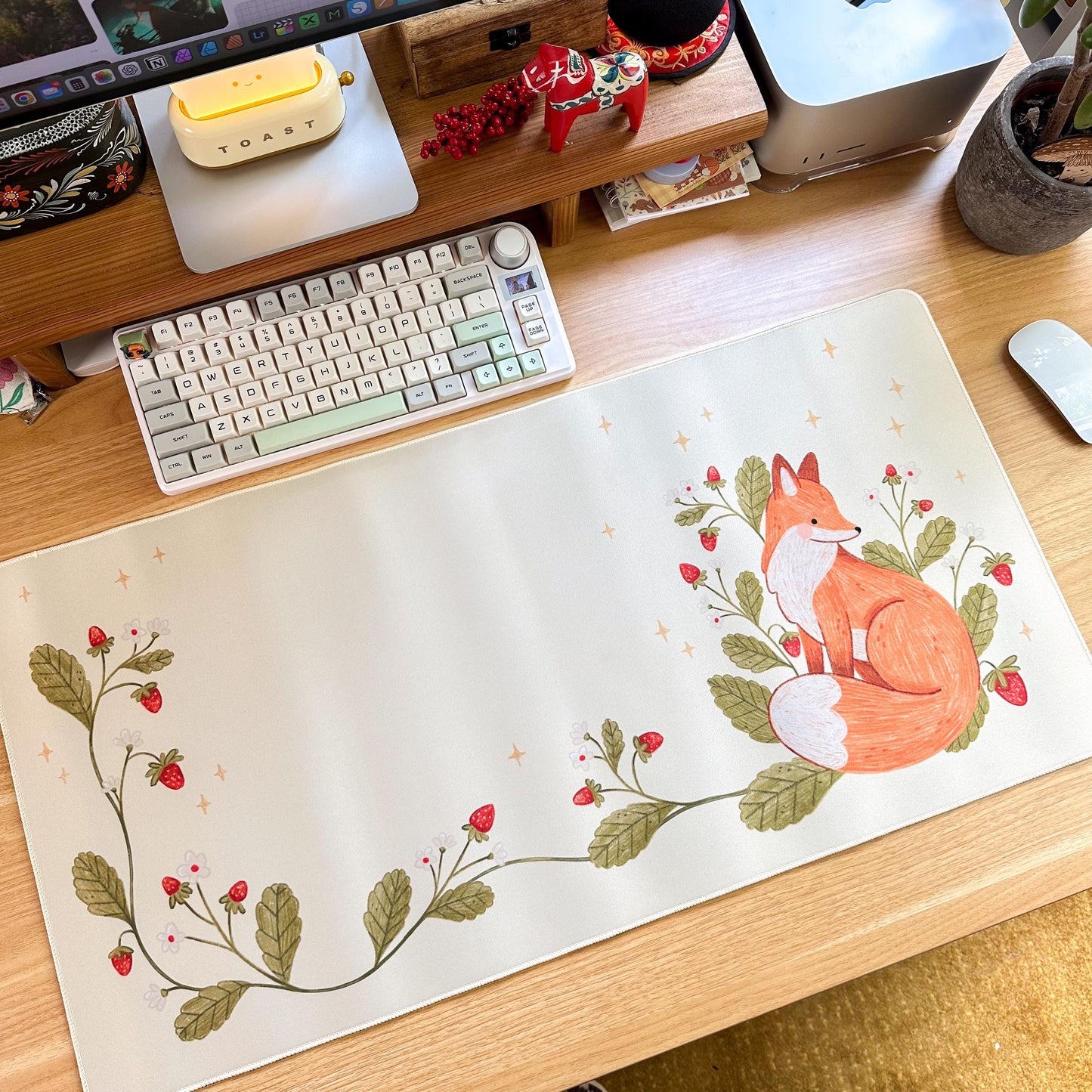 Waterproof Desk Mat - Strawberry Fox | Mouse Pad | Gaming Mouse Mat