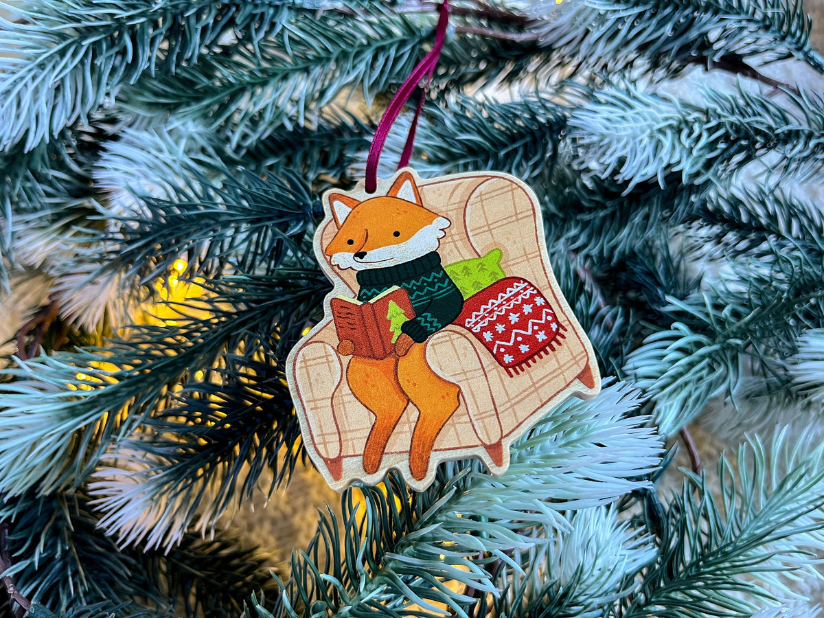 Wooden Christmas Tree Ornament - Reading Fox