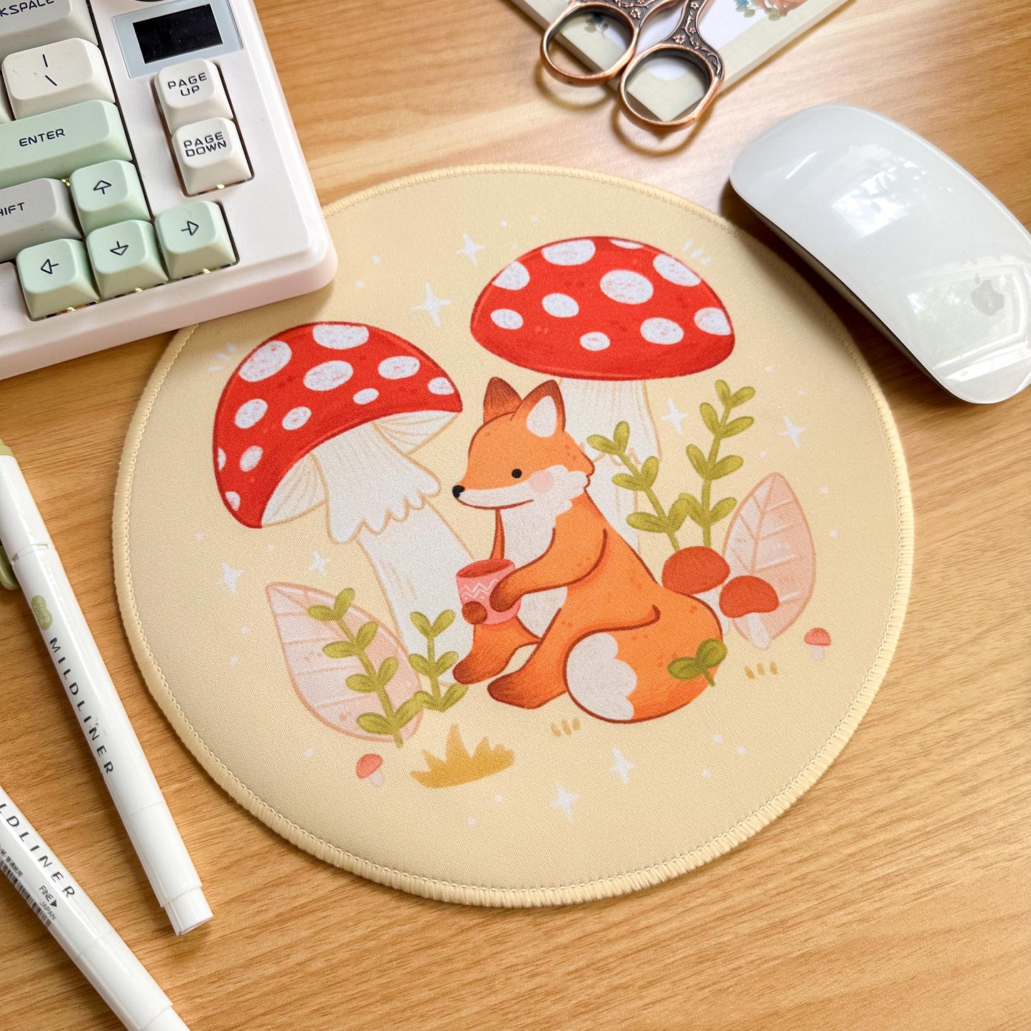 Round Waterproof Mousepad - Mushroom Fox