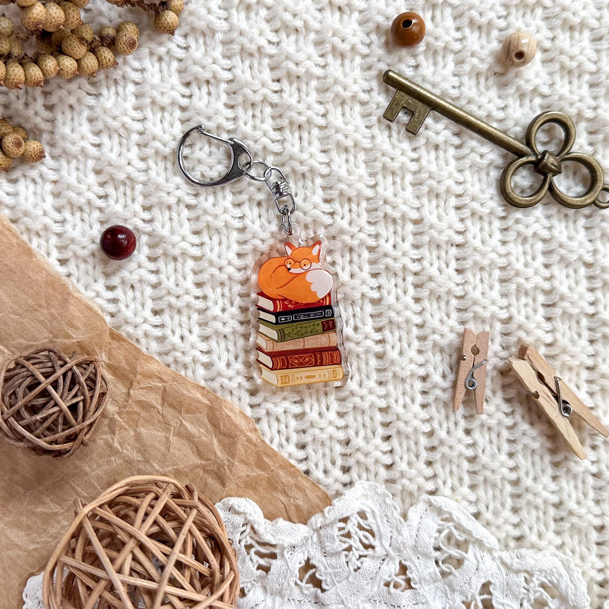 Keychain - Book Lover Fox