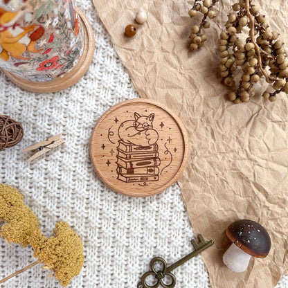 Wooden Coaster - Book Lover Fox