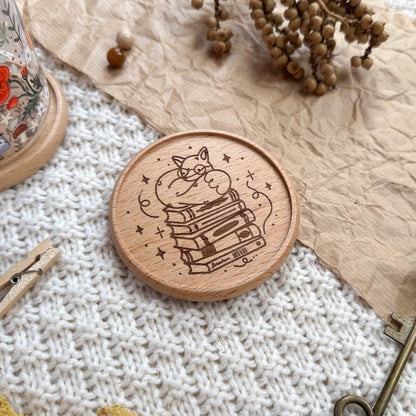 Wooden Coaster - Book Lover Fox