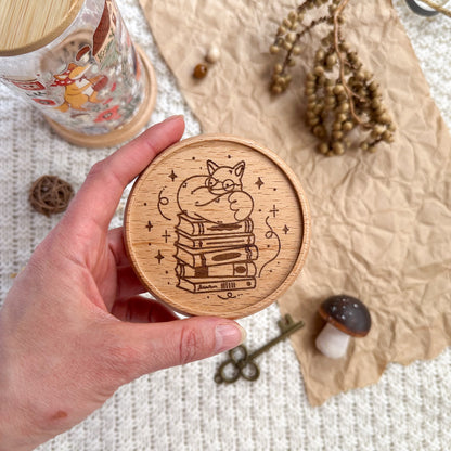 Wooden Coaster - Book Lover Fox