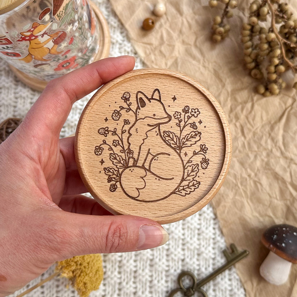 Wooden Coaster - Strawberry Fox