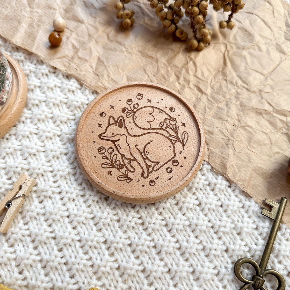 Wooden Coaster - Blueberry Fox