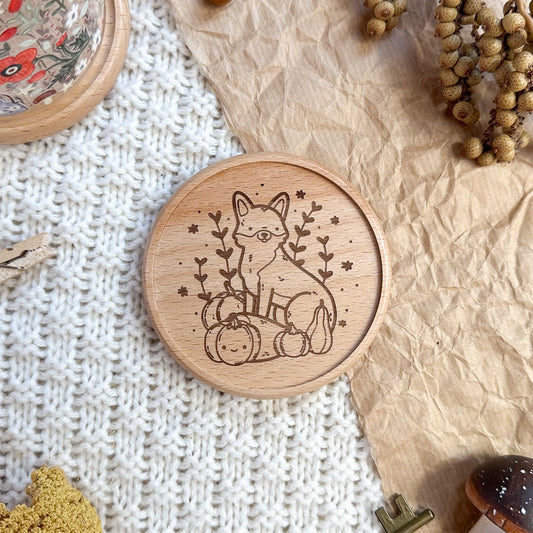 Wooden Coaster - Pumpkin Fox