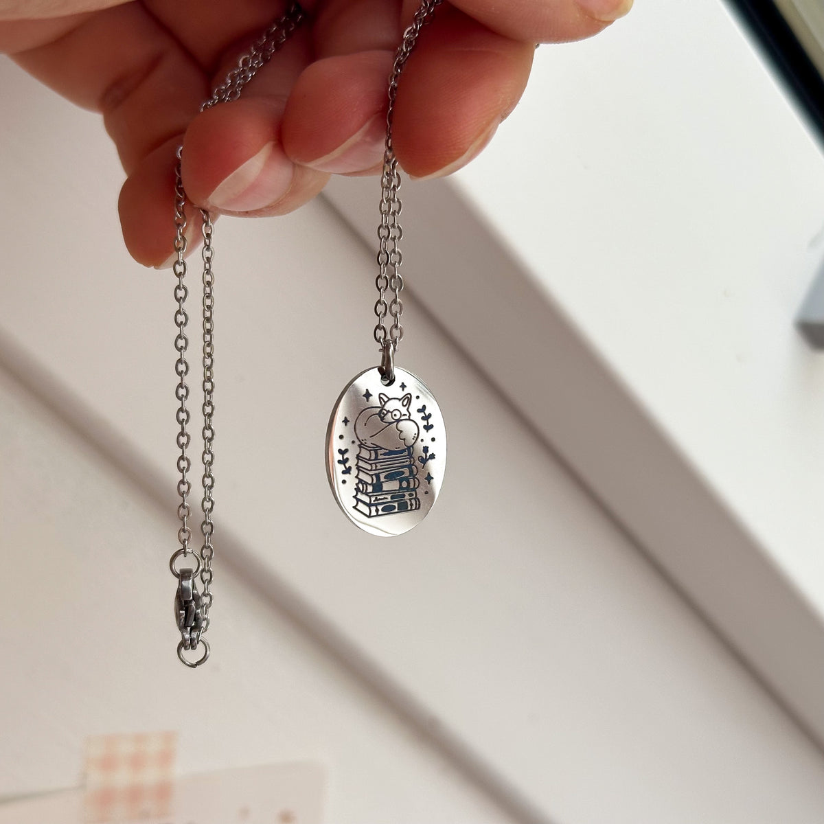 Stainless Steel Necklace - Book Lover Fox