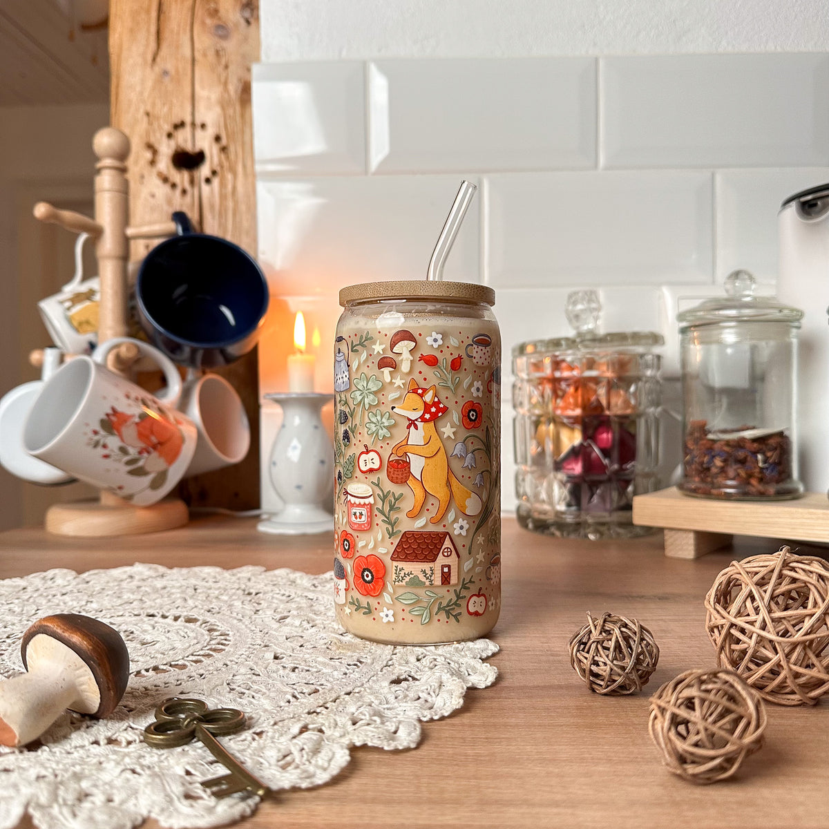 Glass Cup 17oz/500ml - Folklore Forest